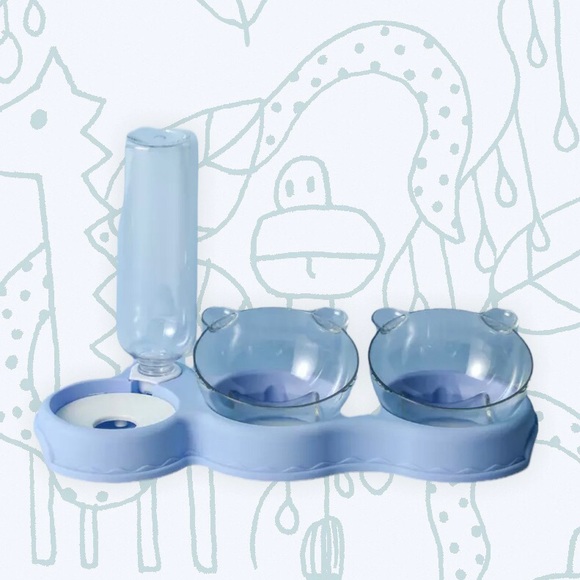 Dog cat pet food water bowl 3 in 1 set feeder automatic water bottle Bear - Picture 11 of 13